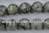 CPT115 15.5 inches 14mm faceted round grey picture jasper beads