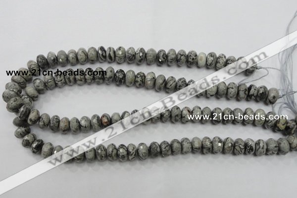 CPT121 15.5 inches 7*12mm faceted rondelle grey picture jasper beads