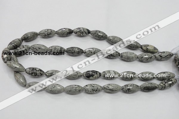 CPT122 15.5 inches 10*20mm faceted rice grey picture jasper beads