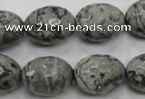 CPT123 15.5 inches 16*20mm faceted rice grey picture jasper beads