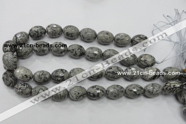 CPT123 15.5 inches 16*20mm faceted rice grey picture jasper beads