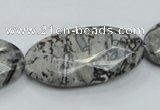 CPT128 15.5 inches 20*40mm faceted oval grey picture jasper beads