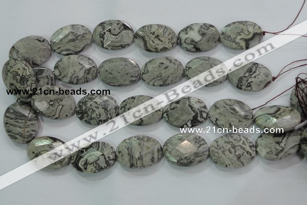 CPT129 15.5 inches 22*30mm faceted oval grey picture jasper beads