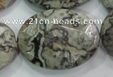 CPT130 15.5 inches 30*40mm faceted oval grey picture jasper beads