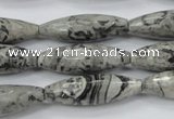 CPT136 15.5 inches 10*30mm faceted rice grey picture jasper beads