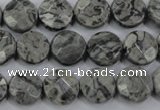 CPT140 15.5 inches 12mm faceted coin grey picture jasper beads