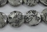 CPT141 15.5 inches 20mm faceted coin grey picture jasper beads