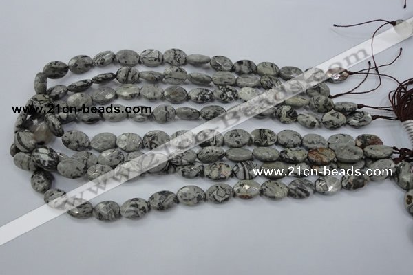 CPT143 15.5 inches 10*14mm faceted oval grey picture jasper beads