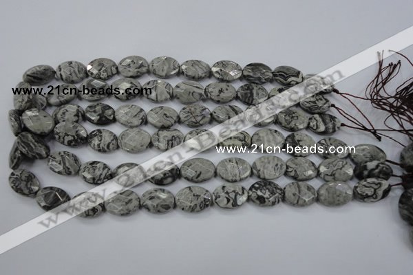 CPT145 15.5 inches 13*18mm faceted oval grey picture jasper beads