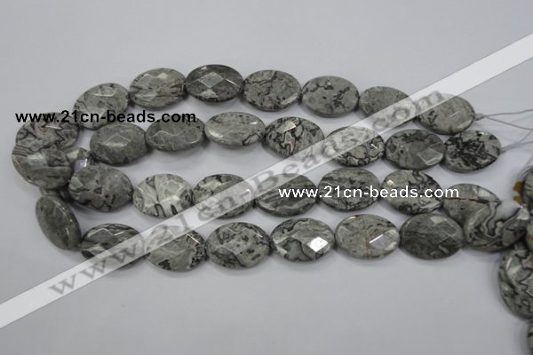 CPT147 15.5 inches 18*25mm faceted oval grey picture jasper beads