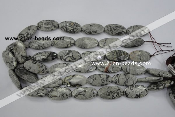 CPT148 15.5 inches 15*30mm faceted marquise grey picture jasper beads