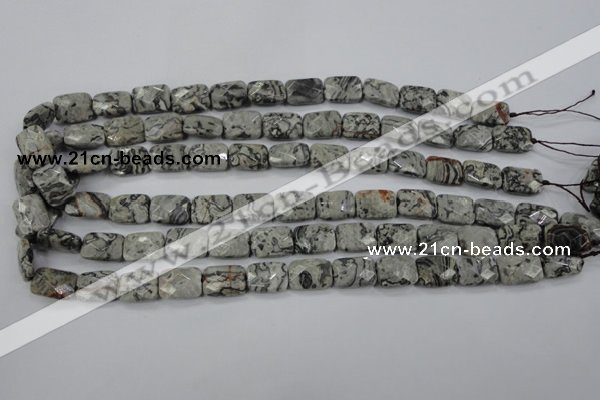 CPT152 15.5 inches 10*14mm faceted rectangle grey picture jasper beads