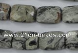 CPT154 15.5 inches 13*18mm faceted rectangle grey picture jasper beads