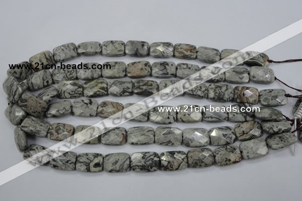 CPT154 15.5 inches 13*18mm faceted rectangle grey picture jasper beads