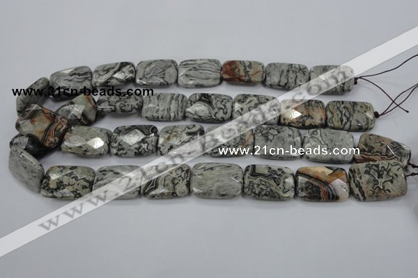 CPT156 15.5 inches 18*25mm faceted rectangle grey picture jasper beads