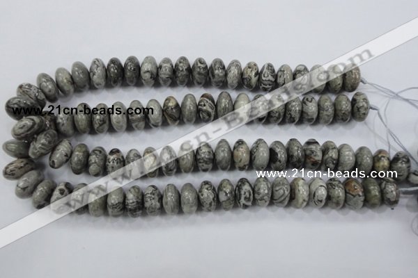 CPT160 15.5 inches 9*16mm rondelle grey picture jasper beads