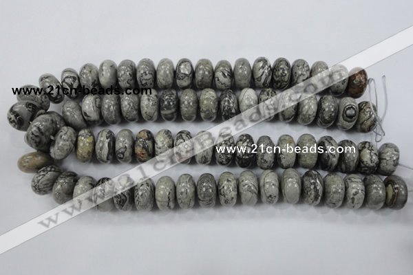 CPT161 15.5 inches 10*18mm rondelle grey picture jasper beads