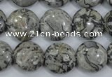 CPT165 15.5 inches 16mm flat round grey picture jasper beads