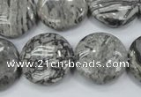 CPT167 15.5 inches 20mm flat round grey picture jasper beads