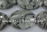 CPT174 15.5 inches 22*30mm oval grey picture jasper beads