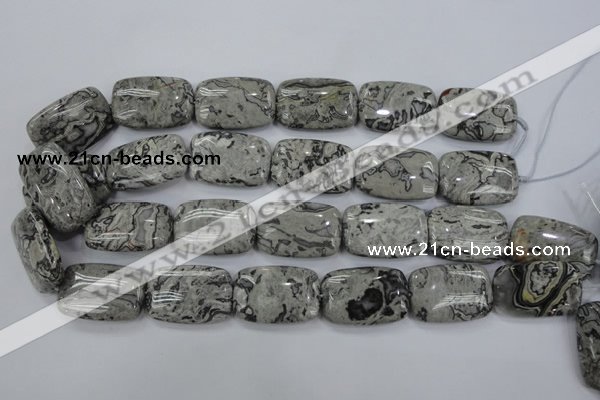 CPT182 15.5 inches 20*30mm rectangle grey picture jasper beads