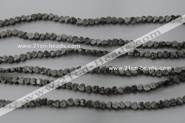 CPT184 15.5 inches 4*4mm heart grey picture jasper beads wholesale