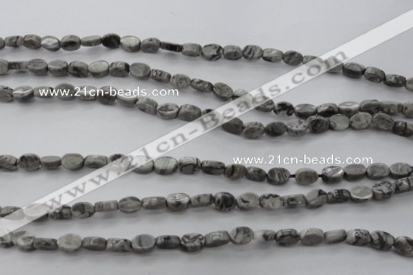 CPT185 15.5 inches 4*6mm oval grey picture jasper beads wholesale