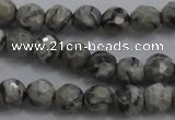 CPT186 15.5 inches 4mm faceted round grey picture jasper beads