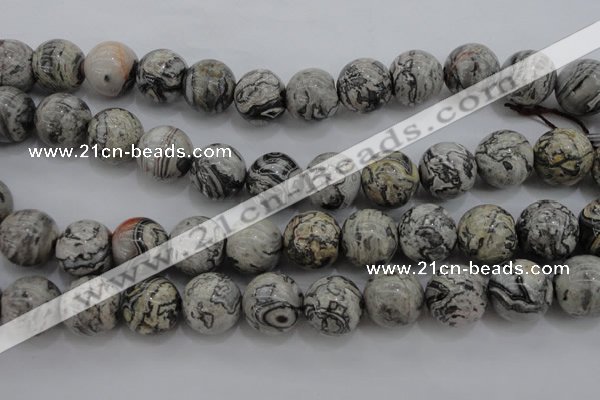 CPT190 15.5 inches 14mm round grey picture jasper beads wholesale