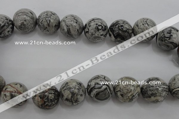 CPT193 15.5 inches 20mm round grey picture jasper beads wholesale