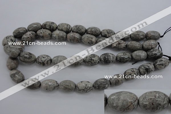 CPT195 15.5 inches 13*18mm faceted rice grey picture jasper beads