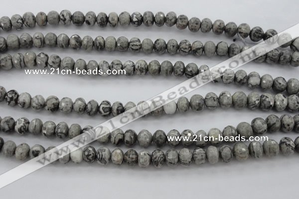 CPT196 15.5 inches 5*8mm faceted rondelle grey picture jasper beads