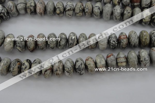 CPT197 15.5 inches 9*16mm faceted rondelle grey picture jasper beads