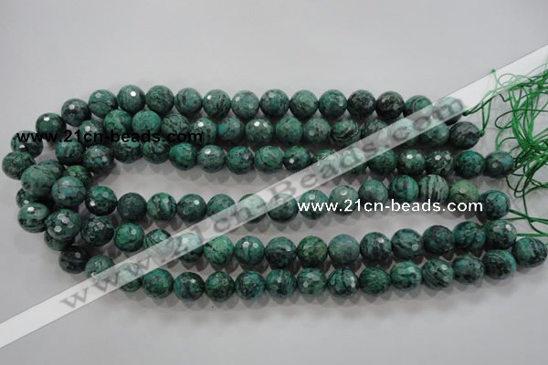 CPT216 15.5 inches 12mm faceted round green picture jasper beads