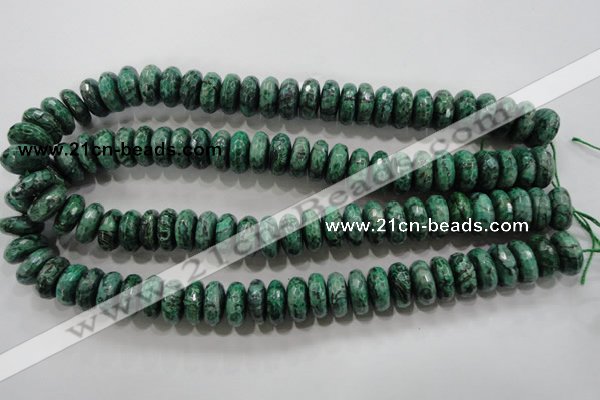 CPT224 15.5 inches 7*15mm faceted rondelle green picture jasper beads