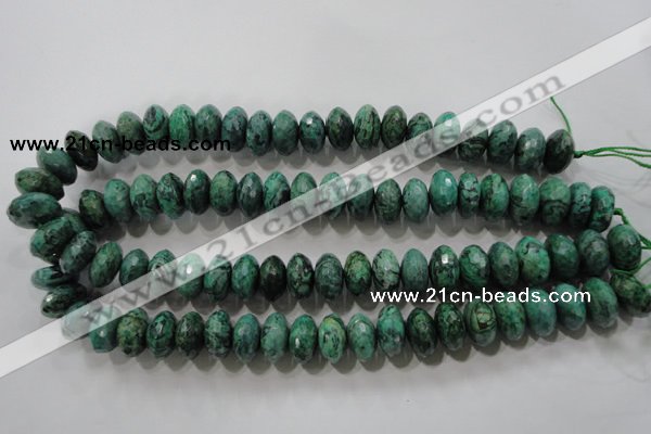 CPT225 15.5 inches 9*16mm faceted rondelle green picture jasper beads