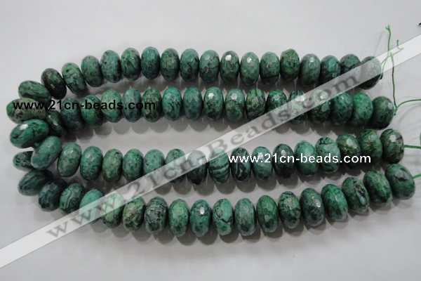 CPT226 15.5 inches 10*18mm faceted rondelle green picture jasper beads