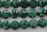 CPT231 15.5 inches 10mm faceted coin green picture jasper beads