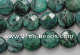 CPT232 15.5 inches 12mm faceted coin green picture jasper beads