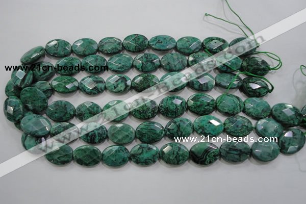 CPT240 15.5 inches 15*20mm faceted oval green picture jasper beads