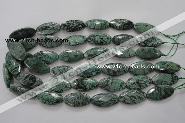 CPT245 15.5 inches 15*30mm faceted marquise green picture jasper beads