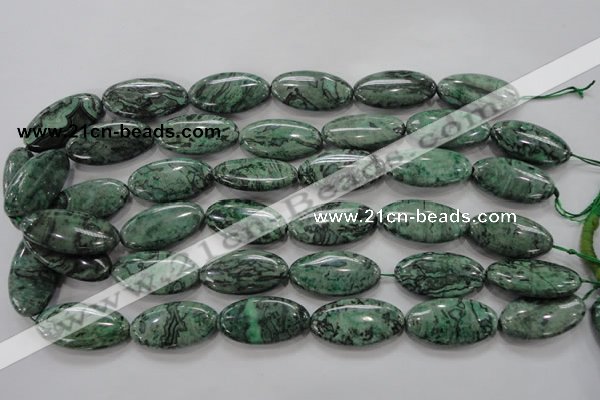 CPT246 15.5 inches 15*30mm marquise green picture jasper beads