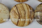 CPT260 15.5 inches 30mm flat round picture jasper beads wholesale