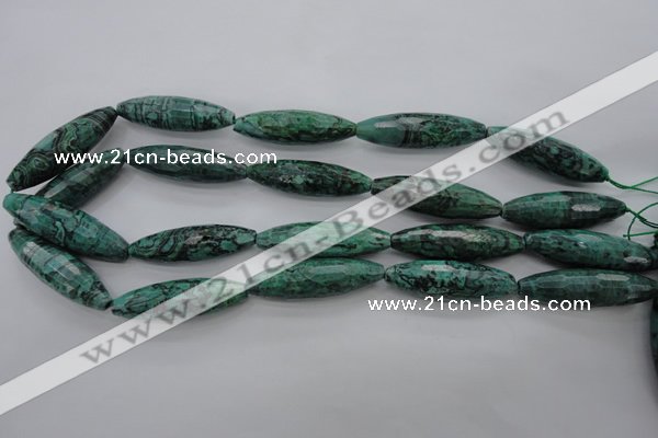 CPT309 15.5 inches 12*40mm rice green picture jasper beads