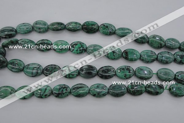 CPT319 15.5 inches 12*16mm oval green picture jasper beads