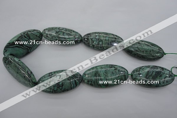 CPT324 15.5 inches 25*50mm oval green picture jasper beads