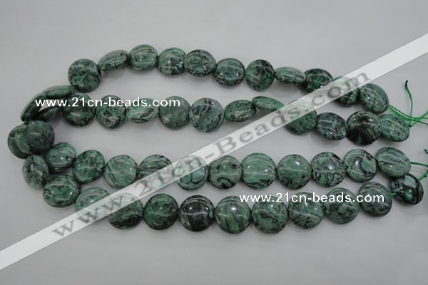 CPT329 15.5 inches 16mm flat round green picture jasper beads