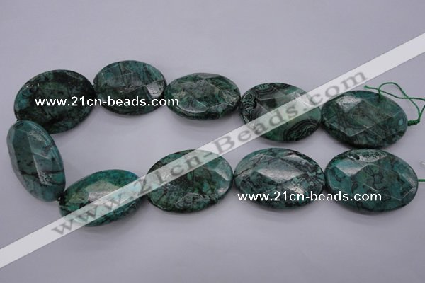 CPT340 15.5 inches 30*40mm faceted oval green picture jasper beads