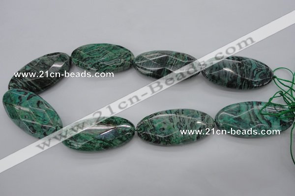 CPT341 15.5 inches 25*50mm faceted oval green picture jasper beads