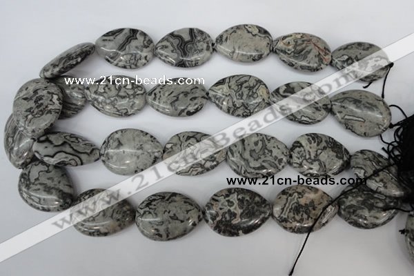 CPT358 15.5 inches 22*30mm flat teardrop grey picture jasper beads